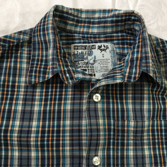 Old Navy Live Boys Button Up Dress Shirt Plaid Sz Medium (8) Blue Cotton - Picture 6 of 11